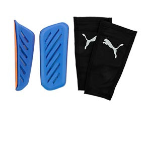 Espinilleras Puma Ultra Flex Sleeve - Espinilleras de fútbol Puma con mallas de sujeción - naranjas y azules