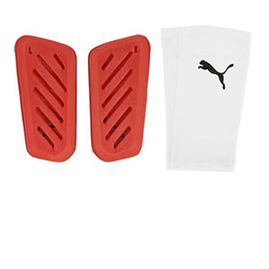 Espinilleras Puma Ultra Light Sleeve - Espinilleras de fútbol Puma con mallas de sujeción - blancas, rojas
