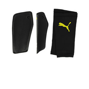 Espinilleras Puma Attacanto Sleeve - Espinilleras de fútbol Puma con mallas de sujeción - negras, amarillas