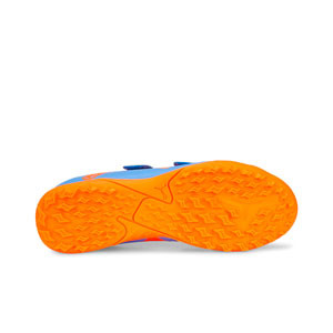 Puma Future Play TT V Jr - Zapatillas de fútbol multitaco infantiles con velcro Puma TT suela turf - azules, naranjas
