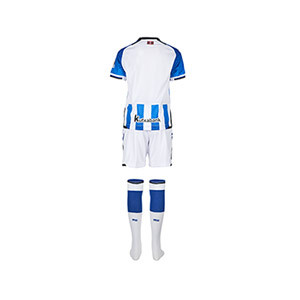 Equipación Macron Real Sociedad niño 21 22 con calcetines - Conjunto infantil Nike primera equipación Real Sociedad 2021 2022 - blanco, azul