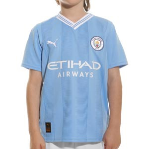 Camiseta Puma Manchester City Rodrigo niño 23-24 PL - Camiseta infantil de la primera equipación Puma de Rodrigo del Manchester City para la Premier League 2023 2024 - azul celeste