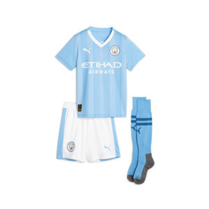 Equipación Puma Manchester City Foden niño 23-24 PL - Conjunto infantil de la primera equipación Puma de Foden del Manchester City para la Premier League 2023 2024 - azul celeste