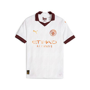 Camiseta Puma 2a Manchester City niño Rodrigo 23-24 PL - Camiseta infantil segunda equipación Puma de Rodrigo del M. City para la Premier League 2023 2024 - blanca