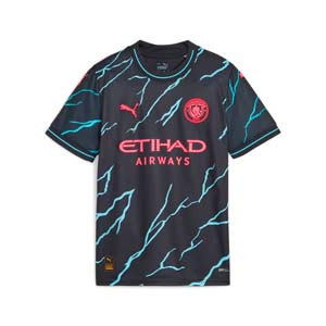 Camiseta Puma 3a Manchester City niño Rodrigo 23-24 PL - Camiseta infantil de la tercera equipación Puma de Rodrigo del Manchester City para la Premier League 2023 2024 - azul marino