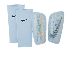 Nike Mercurial Lite Superlock - Espinilleras de fútbol Nike con mallas de sujeción - azul claro