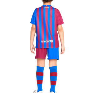 Equipación Nike Barcelona niño 3 - 8 años 2021 2022 - Conjunto infantil de 3 a 8 años Nike primera equipación FC Barcelona 2021 2022 - azulgrana - completa trasera