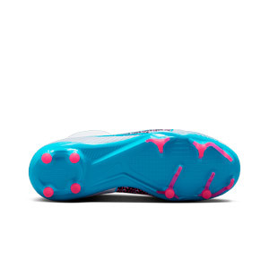Nike Mercurial Jr Zoom Superfly 9 Pro FG - Botas de fútbol infantiles con tobillera Nike FG para césped natural o artificial de última generación - blancas, azul celeste