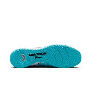Nike Mercurial Zoom Superfly 9 Academy IC - Zapatillas de fútbol sala con tobillera infantiles suela lisa IC - blancas, azul celeste