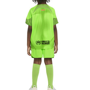 Equipación Nike Barcelona niño 3 - 8 años portero 2022 23 - Conjunto infantil de 3 a 8 años de portero Nike del FC Barcelona - verde