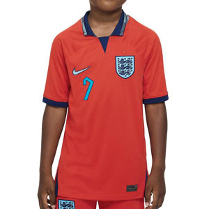 Camiseta Nike 2a Inglaterra Saka niño 2022 2023 DF Stadium - Camiseta infantil de la segunda equipación Nike de la selección inglesa de Saka 2022 2023 - roja