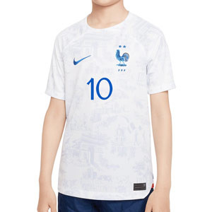 Camiseta Nike 2a Francia Mbappe niño 22 23 Dri-Fit Stadium - Camiseta de la segunda equipación infantil Nike de Francia Mbappe 2022 2023 - blanca