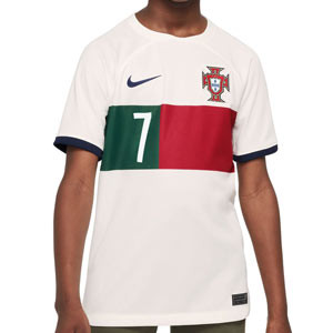 Camiseta Nike 2a Portugal niño Ronaldo 2022 2023 DF Stadium - Camiseta segunda equipación infantil Nike de Cristiano Ronaldo de la selección portuguesa 2022 2023 - blanca