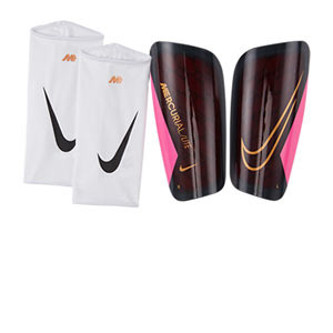 Nike Mercurial Lite - Espinilleras de fútbol Nike con mallas de sujeción - negras, rosas
