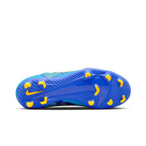 Nike Mercurial Jr Superfly 9 Club KM FG/MG - Botas de fútbol con tobillera infantiles Nike FG/MG de Kylian Mbappe para césped artificial - azul celeste, amarillas