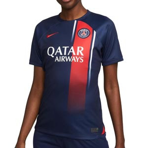 Camiseta Nike PSG mujer 2023 2024 Mbappe Dri-Fit Stadium - Camiseta primera equipación de mujer Nike de Kylian Mbappe del París Saint-Germain 2023 2024 - azul marino