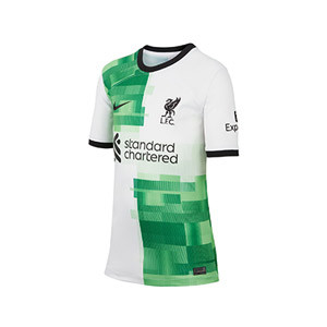 Camiseta Nike 2a Liverpool niño Van Dijk 23 24 Dri-Fit Stadi - Camiseta de la segunda equipación infantil Nike del Liverpool FC de Van Dijk - blanca, verde