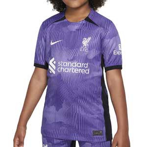 Camiseta Nike 3a Liverpool niño Virgil 23 24 Dri-Fit Stadium - Camiseta de la tercera equipación infantil Nike Liverpool FC de Van Dijk 2023 2024 - púrpura