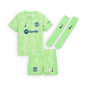 Equipación Nike 3a Barcelona niño 3-8 año Lewandowski 24 UCL - Conjunto infantil tercera equipación Nike de Lewandowski del FC Barcelona para la Champions League 2024 2025 - verde flúor