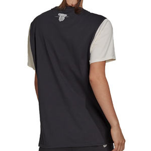 Camiseta adidas Real Madrid Travel mujer - Camiseta de manga corta de algodón para mujer adidas del Real Madrid CF - gris oscura y blanca