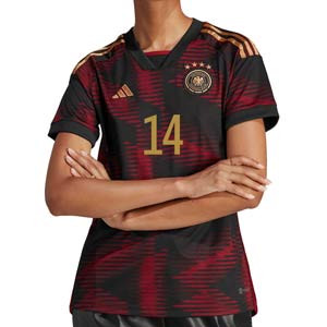 Camiseta adidas 2a Alemania Musiala mujer 2022 2023 - Camiseta segunda equipación mujer adidas de la selección alemana de Jamal Musiala 2022 2023 - blanca, negra