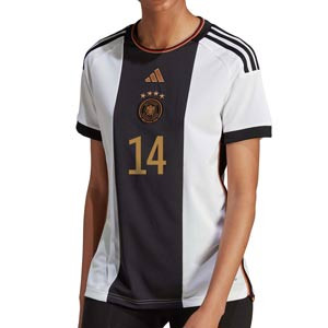 Camiseta adidas Alemania Musiala mujer 2022 2023 - Camiseta primera equipación mujer adidas de la selección alemana de Jamal Musiala 2022 2023 - blanca, negra