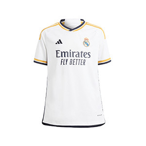 Camiseta adidas Real Madrid niño Rodrygo 2023 2024 - Camiseta de fútbol infantil adidas de Rodrygo Goes del Real Madrid CF 2023 2024 - blanca