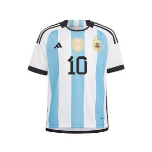 Camiseta adidas Argentina niño 3 estrellas Messi - Camiseta primera equipación infantil adidas de Leo Messi selección Argentina Mundial 2022 con 3 estrellas - azul celeste, blanca