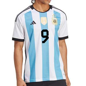 Camiseta adidas Argentina 3 estrellas J. Álvarez - Camiseta primera equipación adidas de Julián Álvarez selección Argentina Mundial 2022 con 3 estrellas - azul celeste, blanca