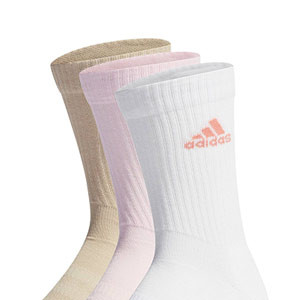 Pack calcetines adidas Sportswear acolchados 3 pares - Pack de 3 calcetines acolchados de media caña adidas - blancos, rosas, beige