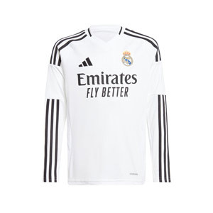 Camiseta manga larga adidas Real Madrid niño Mbappé 24-25 - Camiseta de manga larga infantil de la primera equipación adidas de Mbappé del Real Madrid 2024 2025 - blanca