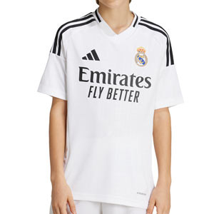 Camiseta adidas Real Madrid niño Mbappé 24-25 - Camiseta infantil de la primera equipación adidas de Mbappé del Real Madrid 2024 2025 - blanca
