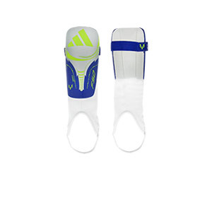 adidas Messi Match J - Espinilleras de fútbol infantiles adidas de Messi con tobillera protectora - plateadas