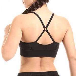 Sujetador deportivo Nike Dri-Fit Indy Seamless - Top deportivo sin costuras Nike de mujer para fútbol - negro - hover trasera