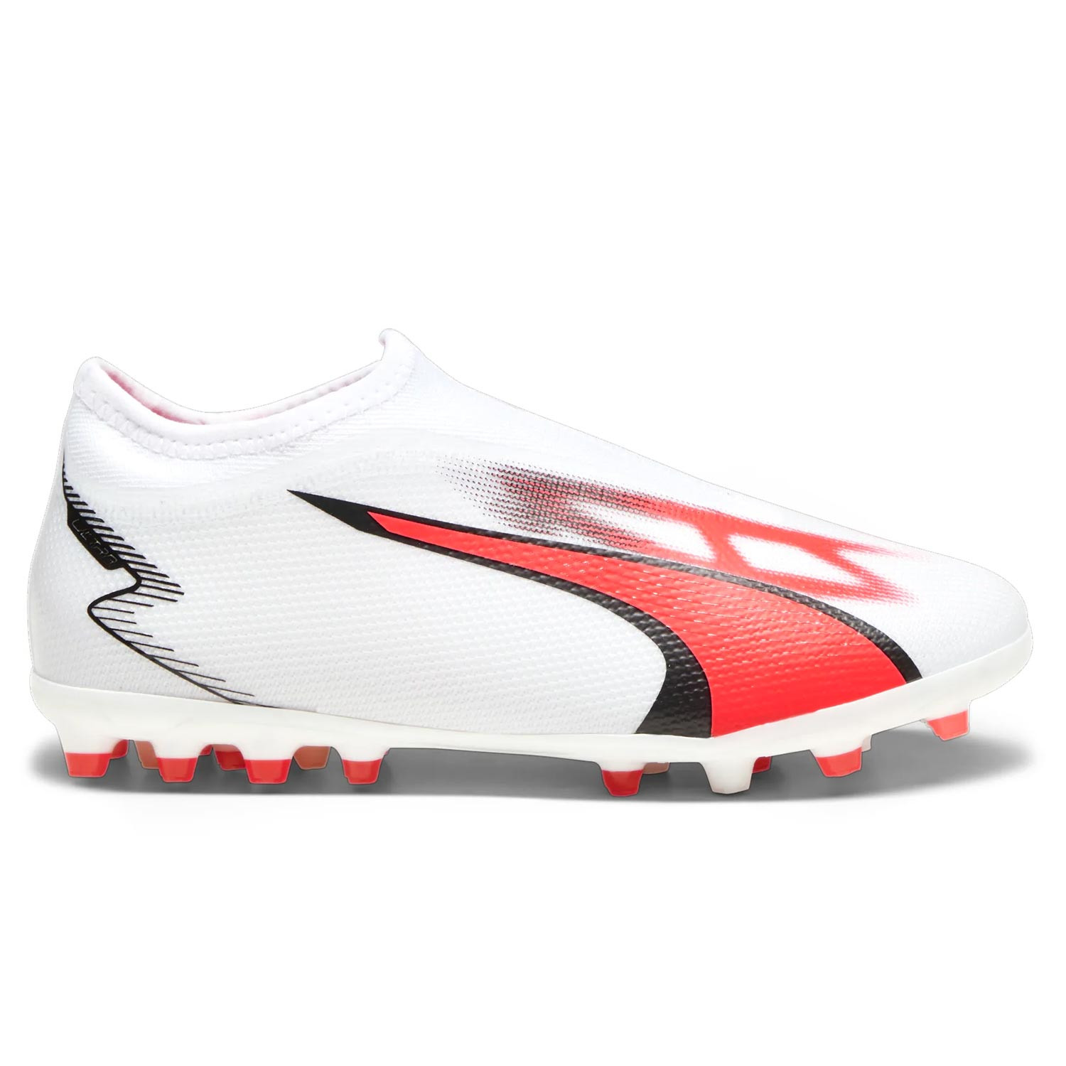 Botas fútbol niño Puma Ultra Match LL MG Jr blancas rojas