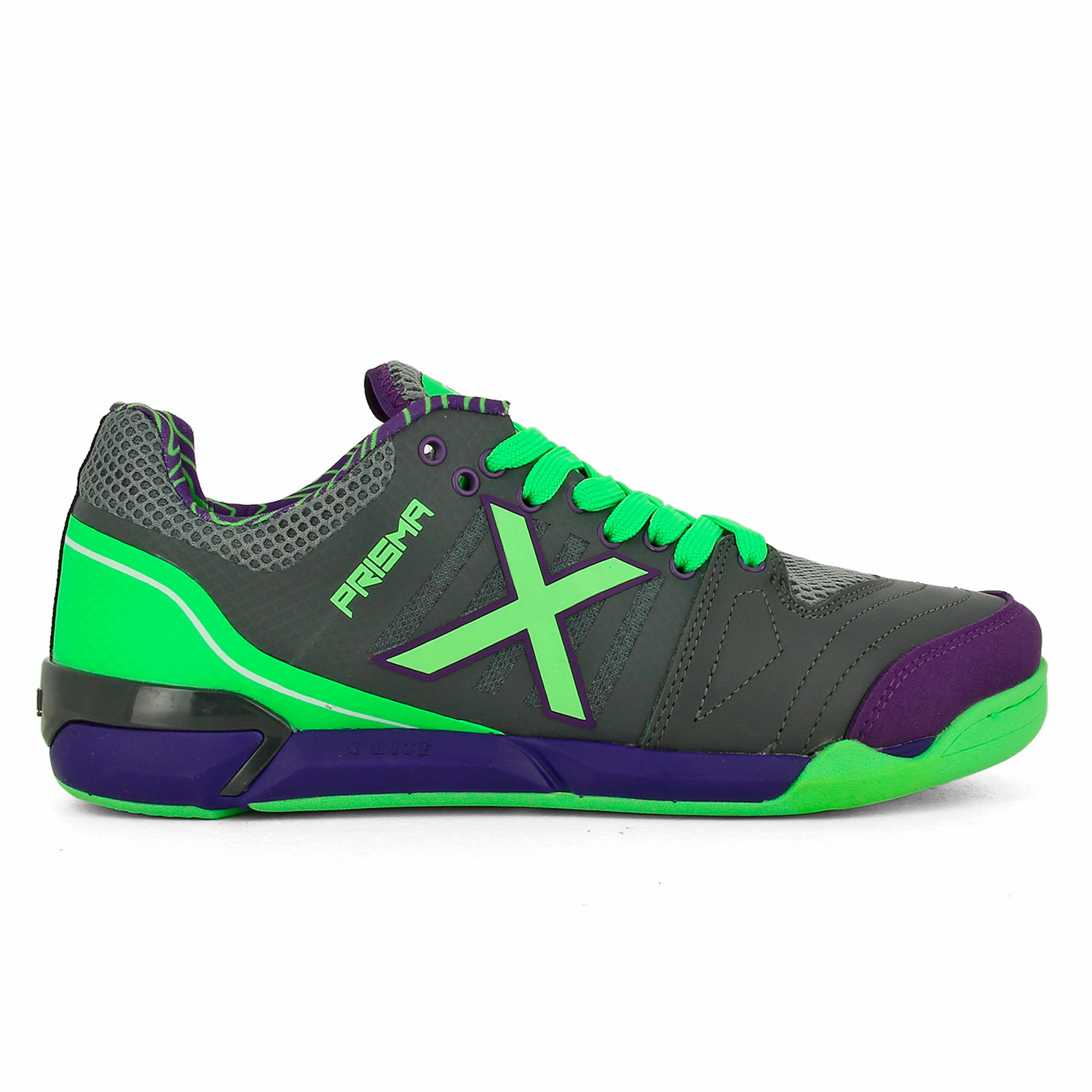 Zapatillas futsal Munich Prisma grises y verdes futbolmania