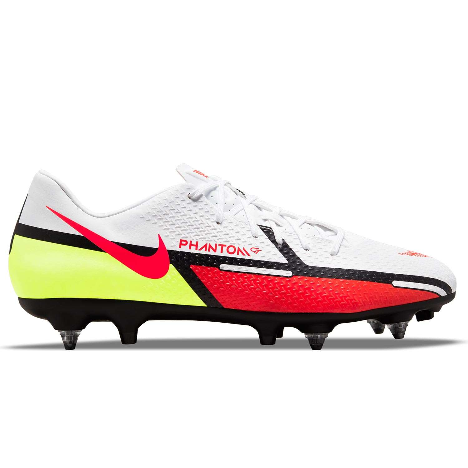 lado Cuyo Increíble Botas Nike Phantom GT2 Academy SG-PRO AC blancas rojas | futbolmania