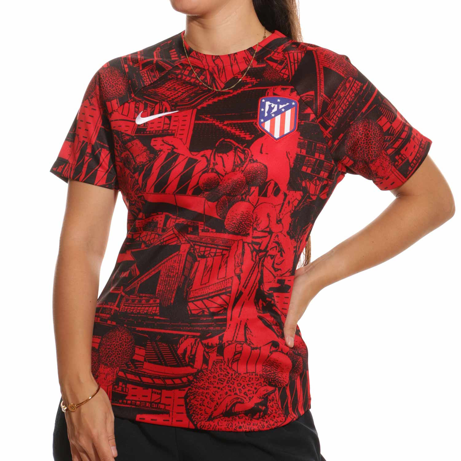 Gran cantidad Larva del moscardón Presentar Camiseta Nike Atlético mujer pre-match roja y negra | futbolmania