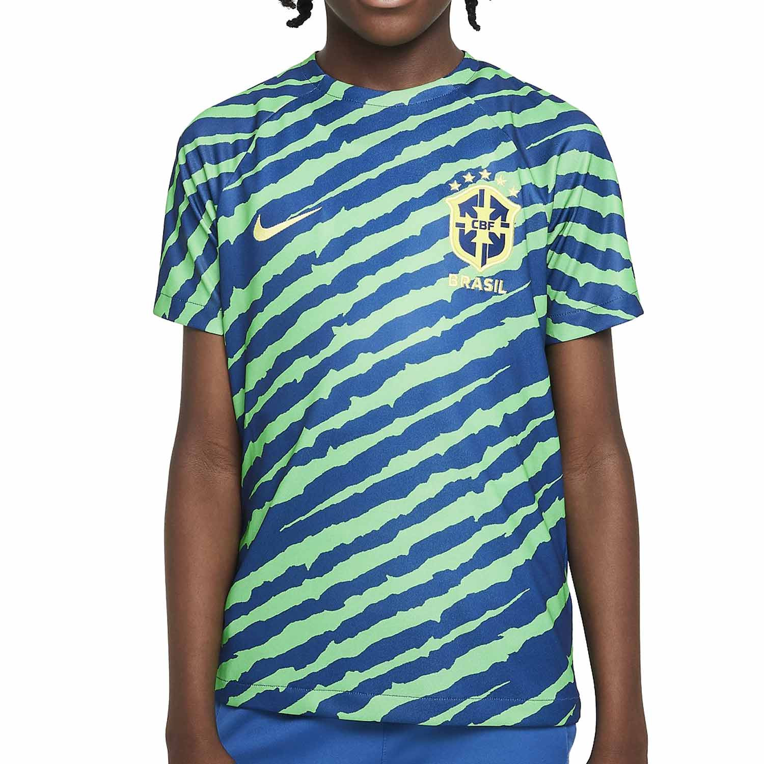 Secretario calor Portero Camiseta Nike Brasil niño Dri-Fit pre-match azul | futbolmaniaKids