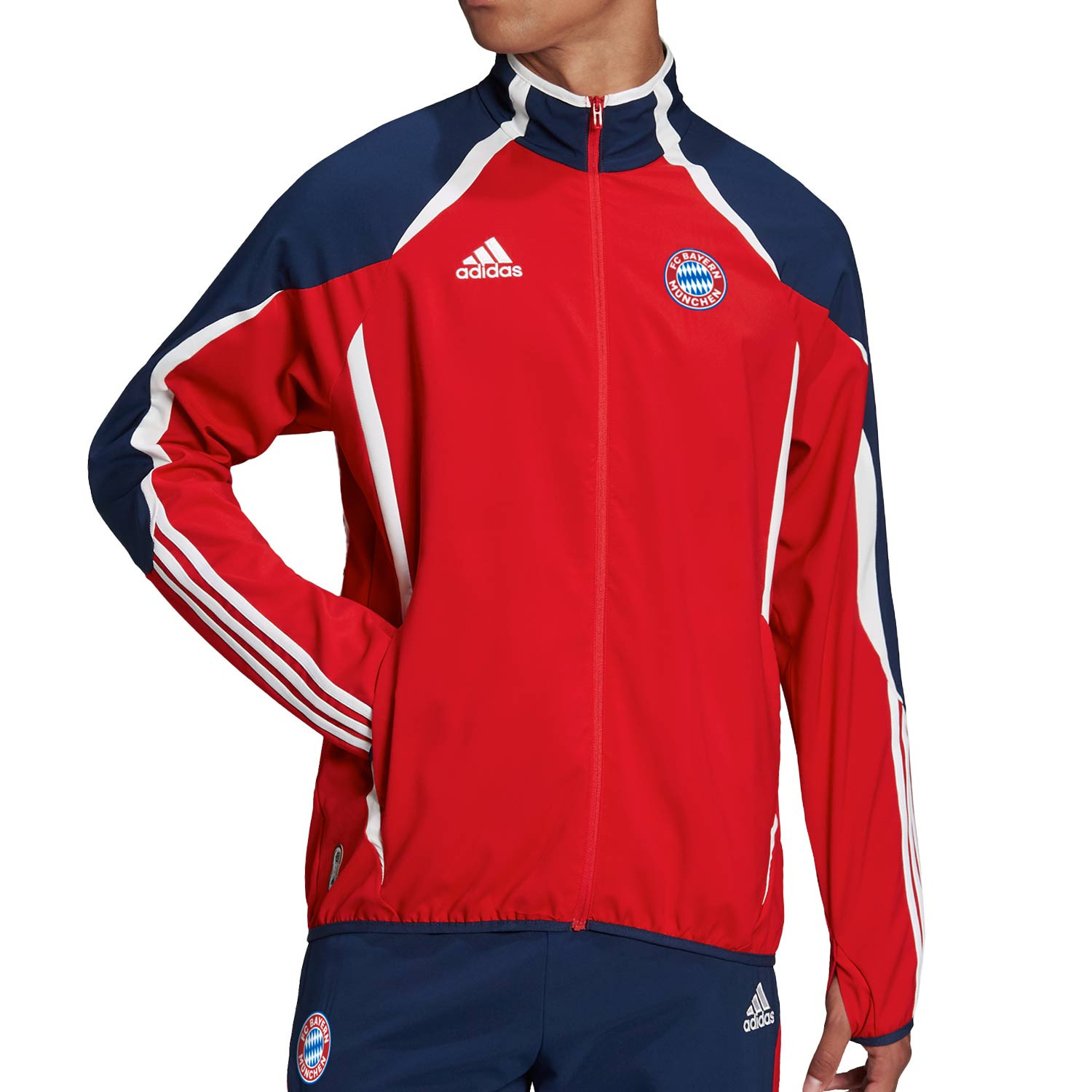 Chaqueta adidas Bayern TeamGeist roja y azul marino futbolmania