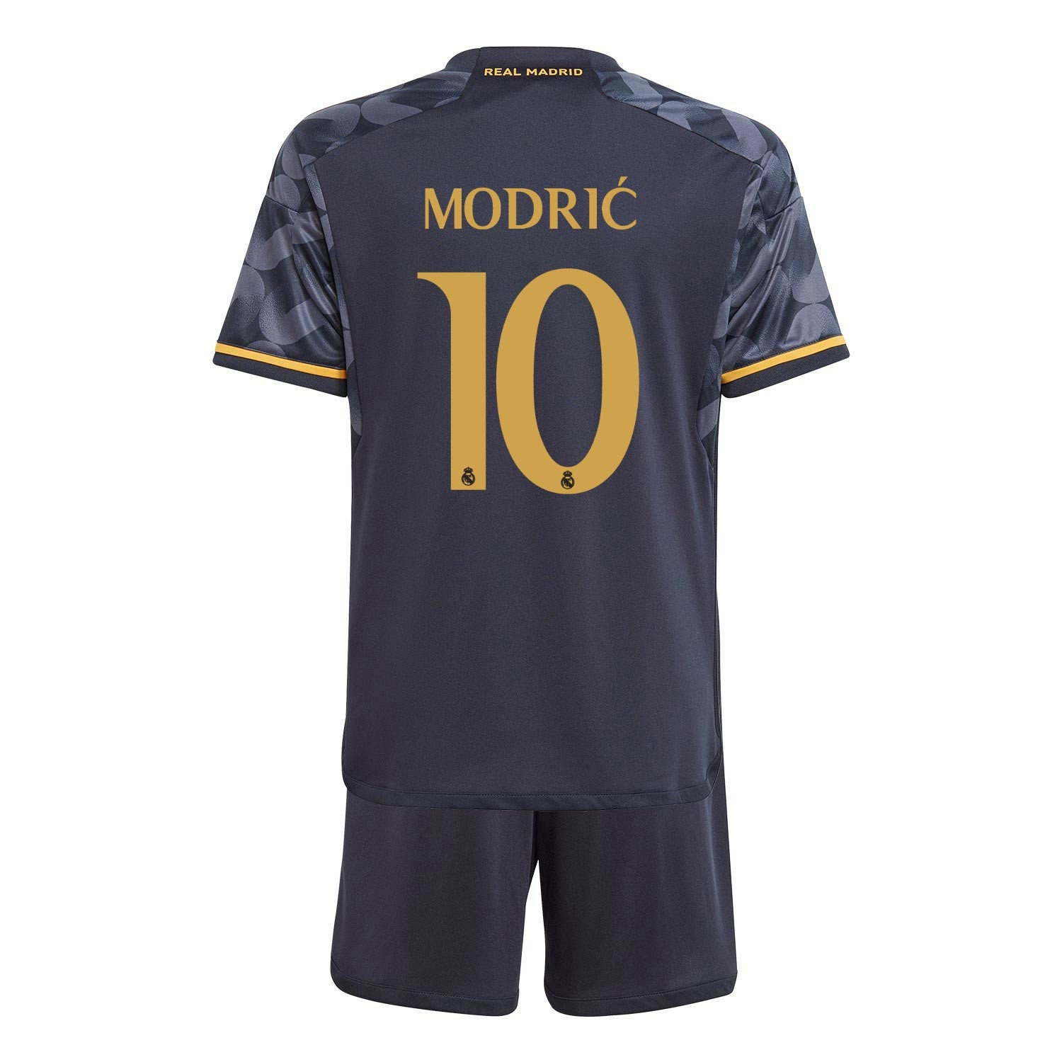 2324 Camiseta de fútbol visitante del Real Madrid 7 Vinicius 5 Bellingham  10 Modric Conjunto de camiseta para niños