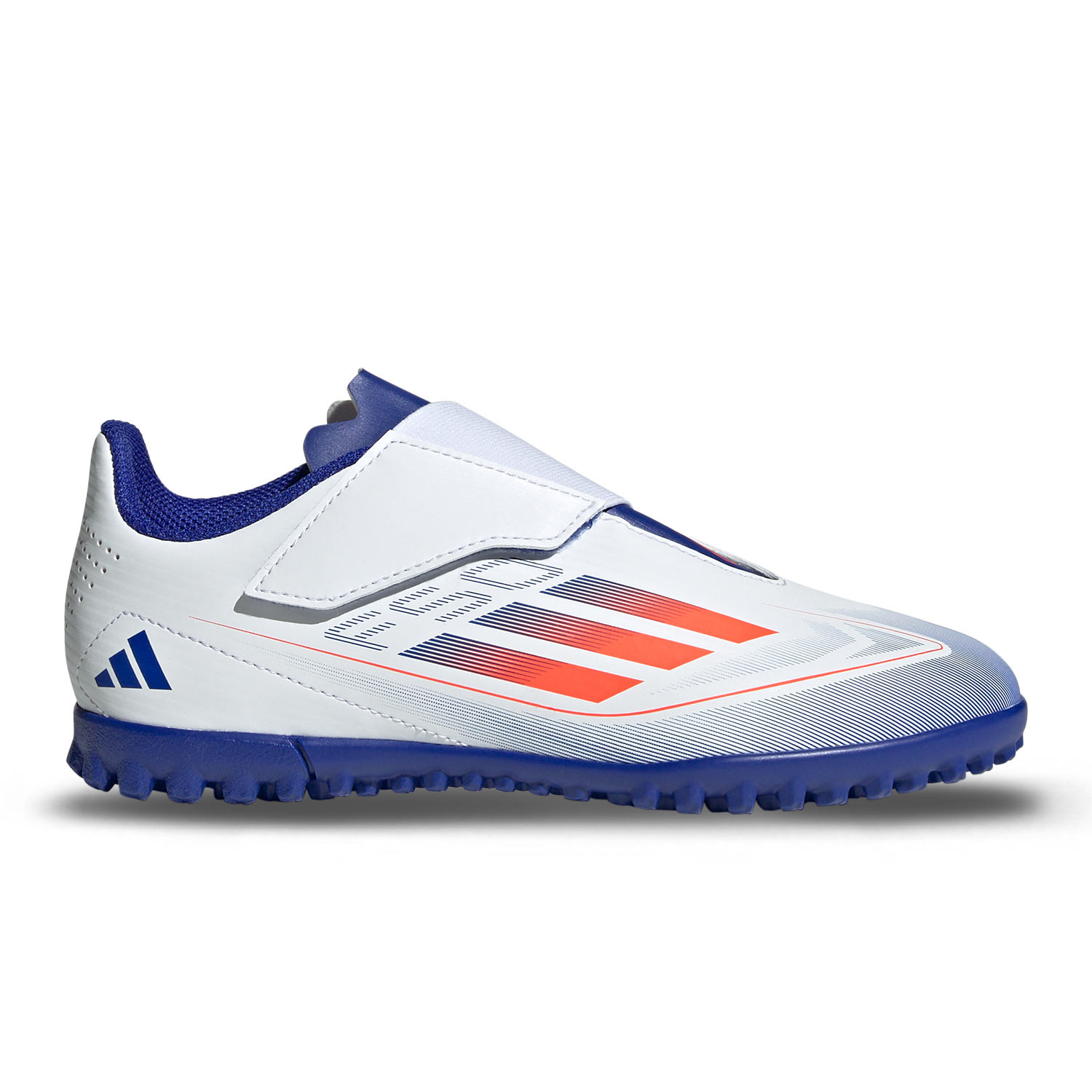 Botas de futbol multitaco adidas F50 Club TF J Velcro blancas