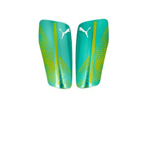 Puma Standalone - Espinilleras de fútbol Puma con mallas de sujeción - verdes turquesa, amarillas