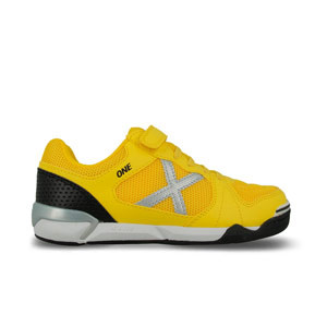 Munich One Kid Velcro - Zapatillas de fútbol sala infantiles con velcro Munich suela lisa IN - amarillas