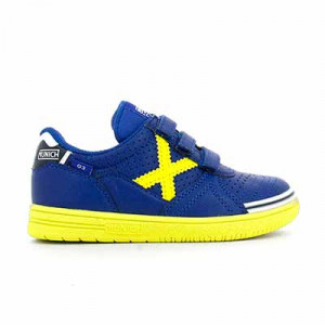 Munich G3 Kid Profit velcro - Zapatillas con velcro infantiles de fútbol sala Munich suela lisa - azules y amarillas