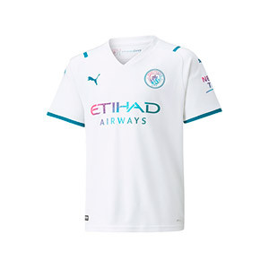 Camiseta Puma 2a Manchester City niño 2021 2022 - Camiseta segunda equipación infantil Puma del Manchester City FC 2021 2022 - blanca