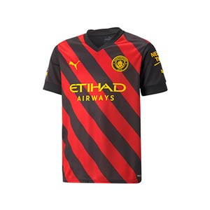 Camiseta Puma 2a Manchester City niño 2022 2023 - Camiseta segunda equipación infantil Puma del Manchester City FC 2022 2023 - roja, negra