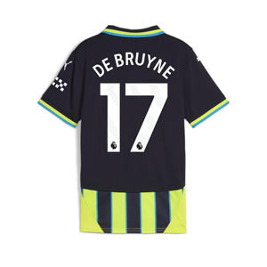 Camiseta Puma 2a Manchester City niño De Bruyne 2024 2025 PL - Camiseta infantil segunda equipación Puma de De Bruyne del M. City de la Premier 24 25 - azul marino, amarillo flúor