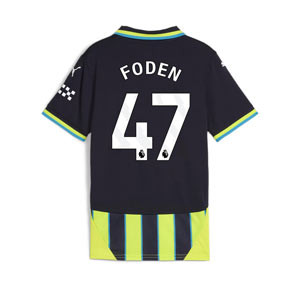 Camiseta Puma 2a Manchester City niño Foden 2024 2025 PL - Camiseta infantil segunda equipación Puma de Foden del M. City de la Premier League 24 25 - azul marino, amarillo flúor
