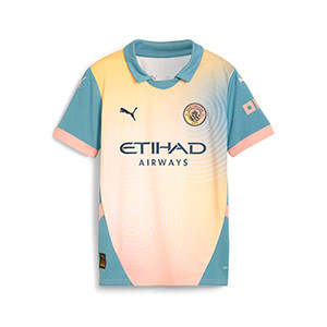 Camiseta Puma 4a Manchester City niño 2024 2025 - Camiseta infantil de la cuarta equipación Puma del Manchester City 2024 2025 - amarillo pálido, azul cian